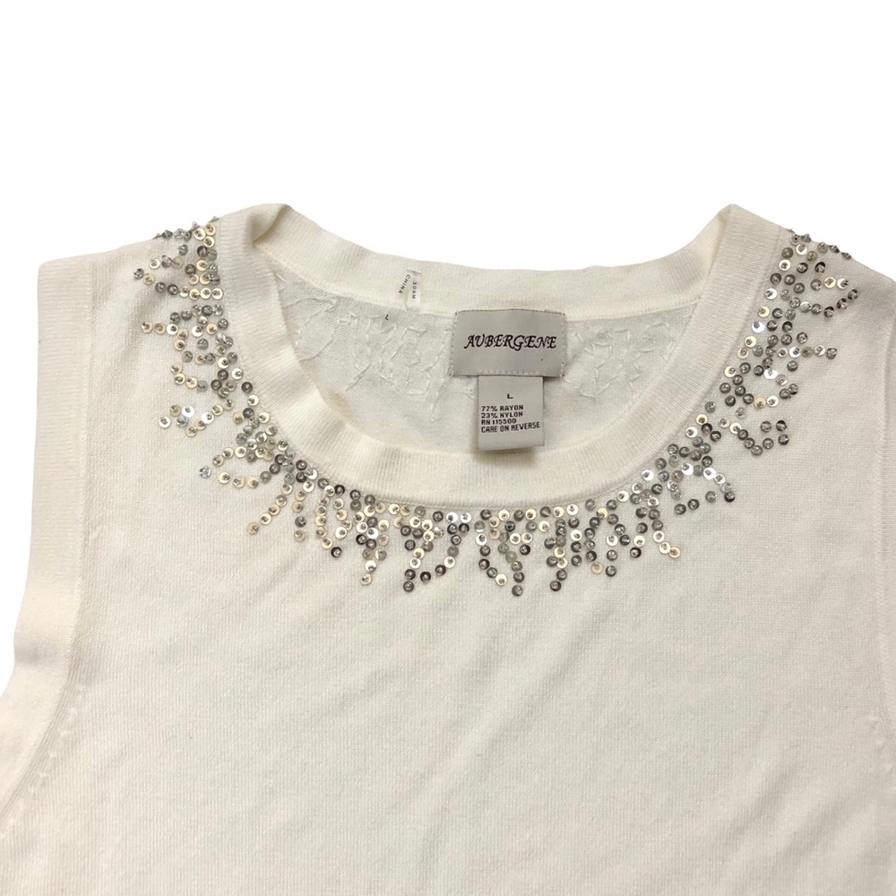NWOT Cream Aubergene Sleeveless Sequin Top L